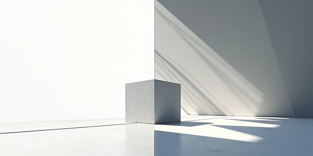 A split-screen composition: on one side, a flat, two-dimensional sketch of a cube; on the other, a photograph of a real-world architectural structure with strong, converging diagonal lines that create a sense of immense scale.