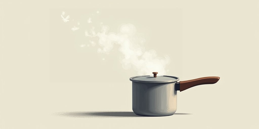 A conceptual illustration of a pressure cooker with steam escaping from the lid, symbolizing internal emotional pressure being released in an unintended direction. The style is clean, modern, and metaphorical with a soft, neutral color palette.