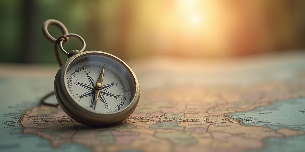 A metaphorical image of a compass resting on a map where the needle is slightly off-center, pointing toward a soft, blurred horizon. The mood is hopeful but grounded, suggesting that finding one's true direction is a process of adjustment.