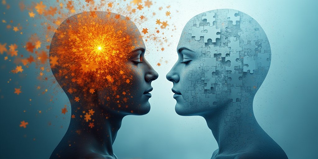 An abstract visual of a complex, multi-layered puzzle where some pieces are translucent and others are opaque, symbolizing the difficulty of self-reporting and the influence of masking on perception.